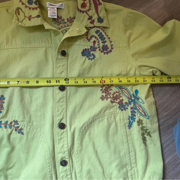Coldwater Creek Green Denim Twill Paisley Embroidered Boho Jacket large - Picture 8 of 9